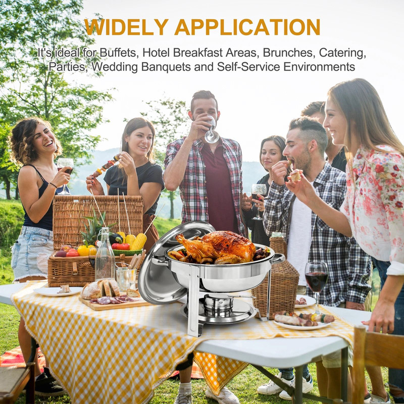 3 Pack Round Chafing Dishes 5 Stainless Steel FullSize Buffet Tray Set For Catering Weddings Event 7