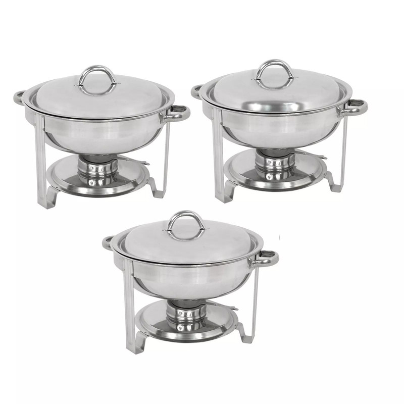 3 Pack Round Chafing Dishes 5 Stainless Steel FullSize Buffet Tray Set For Catering Weddings Event 0
