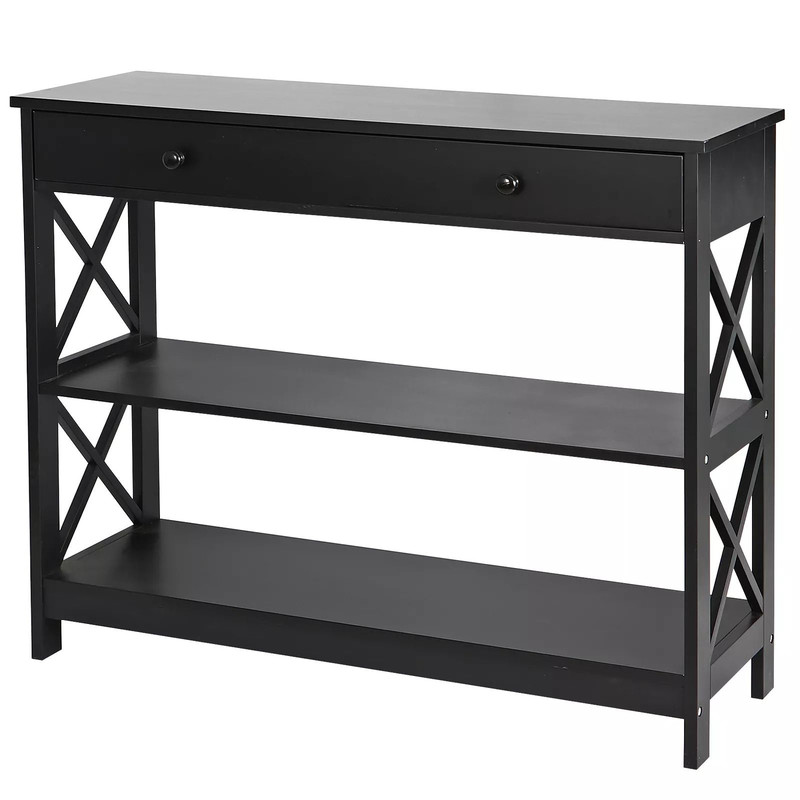 Black Console Table With Drawer  Storage Shelf  Sturdy Sofa Table Hallway Furniture For Living Room 3