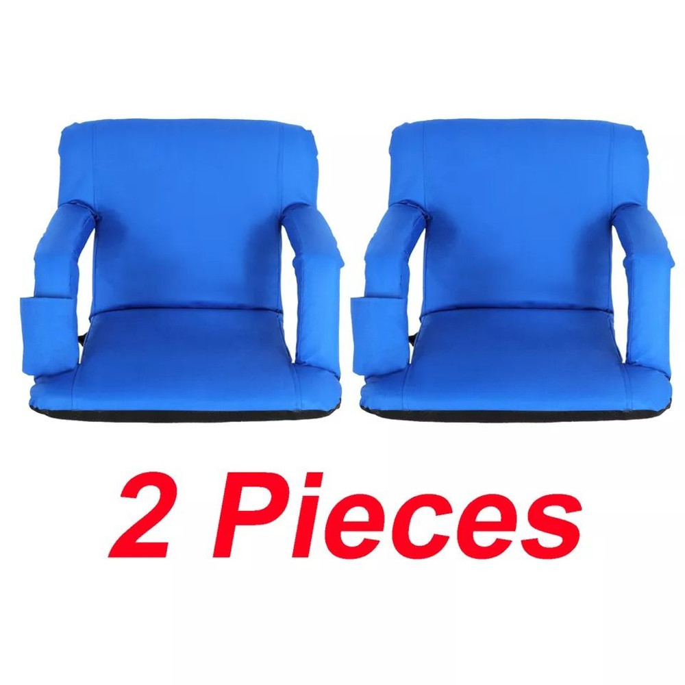 Set Of 2 Portable Stadium Seats  Reclining Bleacher Chairs With 5 Positions Blue Comfortable For Ou 0
