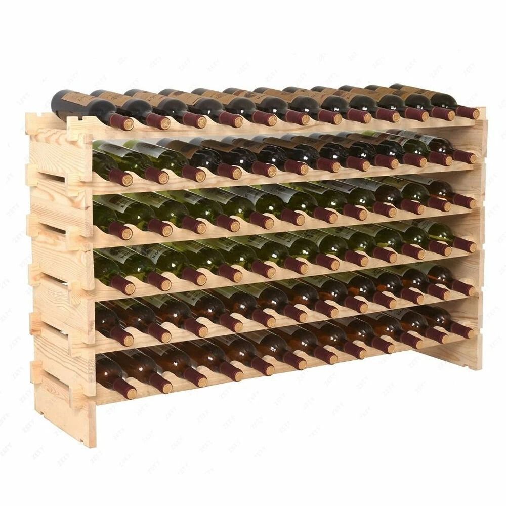 72 Bottles Wine Rack Holder 6Tier Stackable Solid Wood Storage Display Shelves For Wine Lovers 0