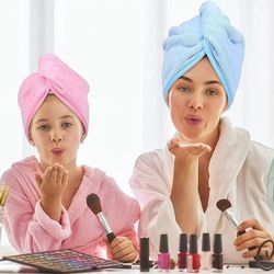 rapid fast drying hair towel turban wrap ultra absorbent microfiber shower cap for wet hair, soft bath towel hat