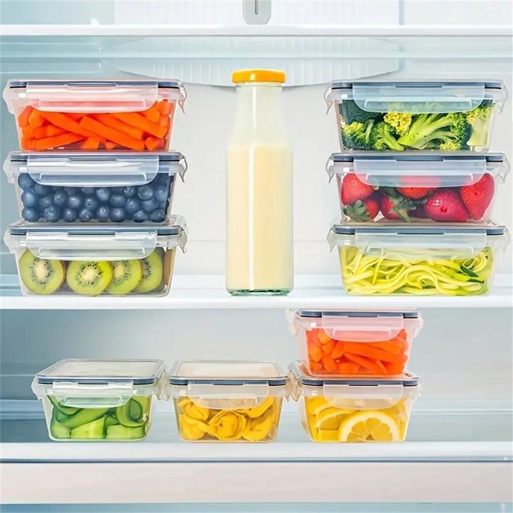 24pcs Kitchen Storage Container Set, Reusable Dishwasher Safe Plastic Bins Flip Lid Food Containers for Fruits Vegetable