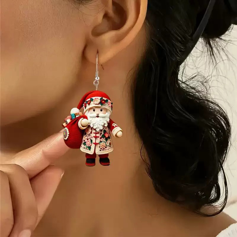 Christmas Santa Claus Earrings Acrylic For Girlfriend Women Holiday Jewelry Double Sided Ear Pendan 2