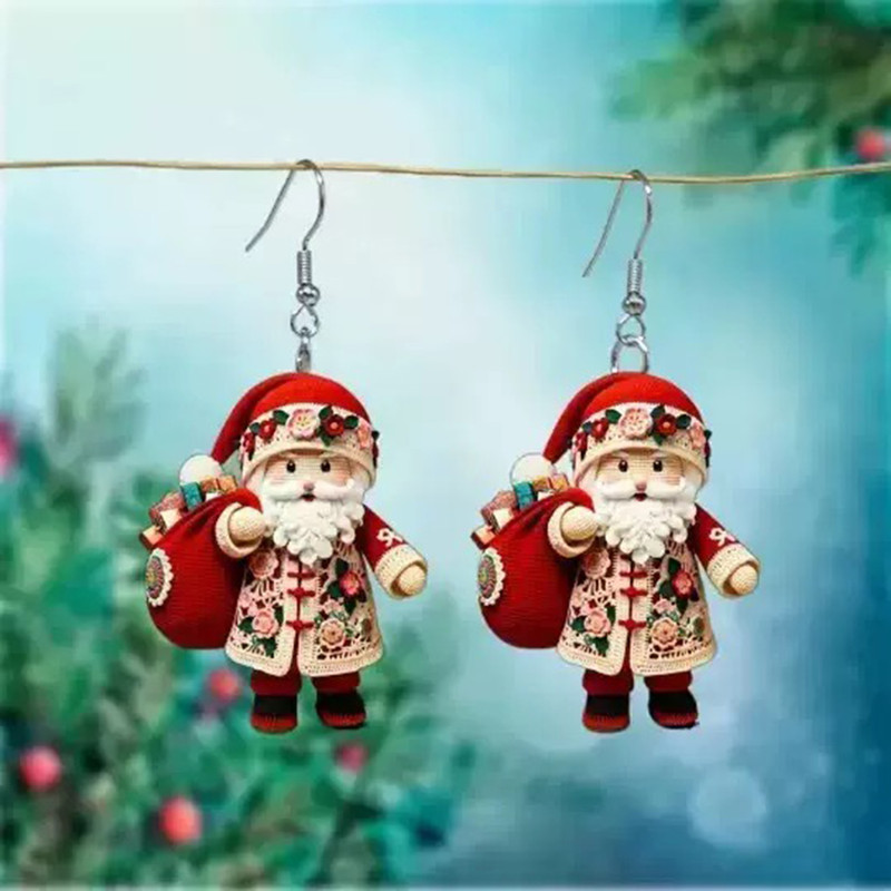 Christmas Santa Claus Earrings Acrylic For Girlfriend Women Holiday Jewelry Double Sided Ear Pendan 8