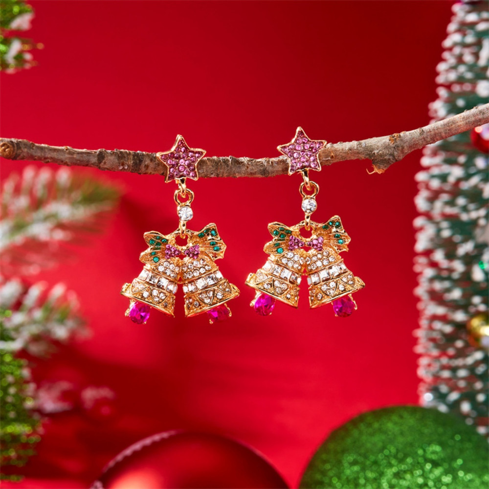 Pearl Snowflake Earrings Christmas Rhinestone Imitation Star Tree Bell Drop Dangle Jewelry Holiday 3