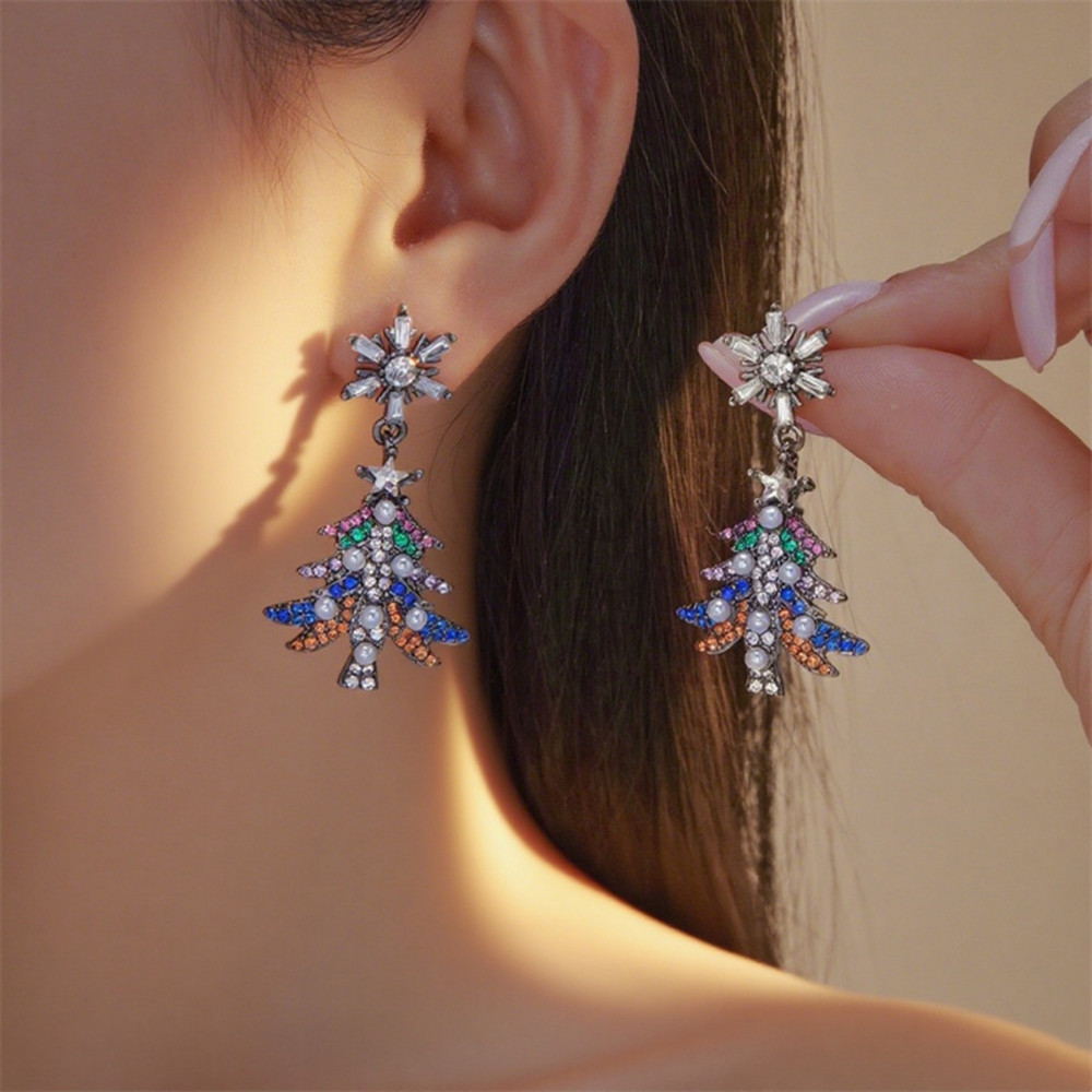 Pearl Snowflake Earrings Christmas Rhinestone Imitation Star Tree Bell Drop Dangle Jewelry Holiday 6