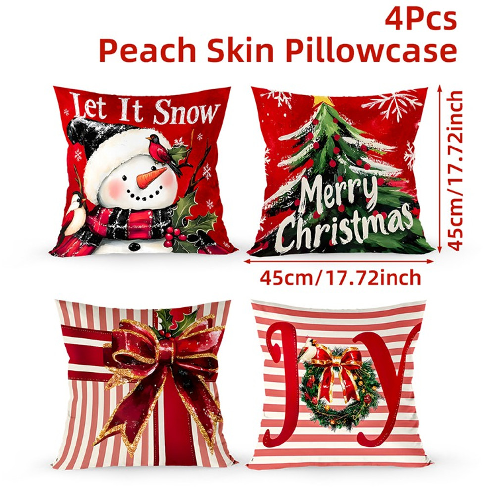 Christmas Ornament Pillow Case Set Merry Christmas Cushion Covers Enamel Santa Claus Bow Design Hom 0