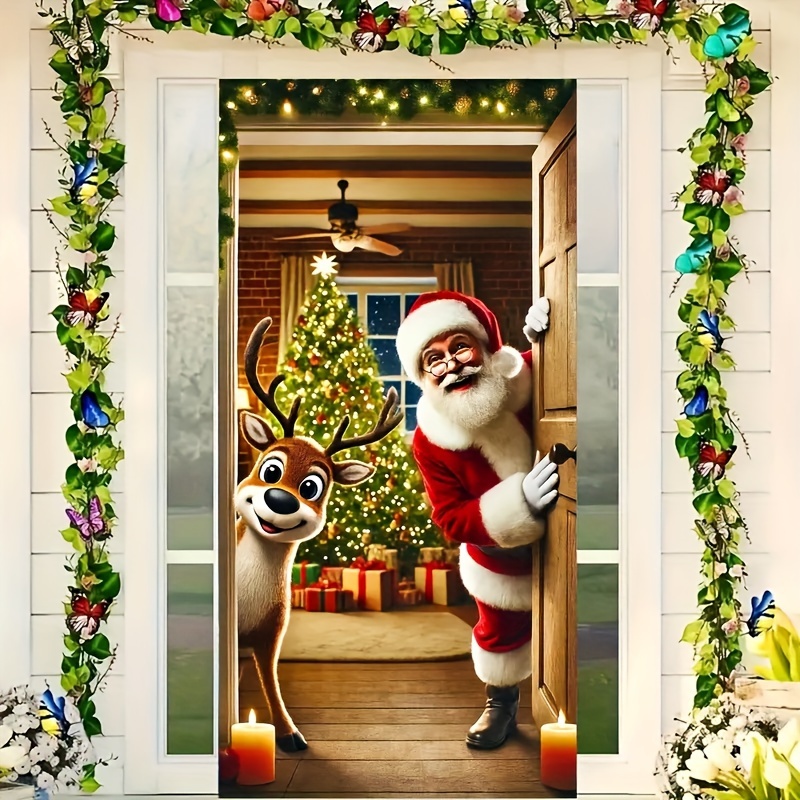 Christmas Deer Door Cover Decoration Hanging Winter Santa Claus Christmas Outdoor Backdrop Door Ban 4