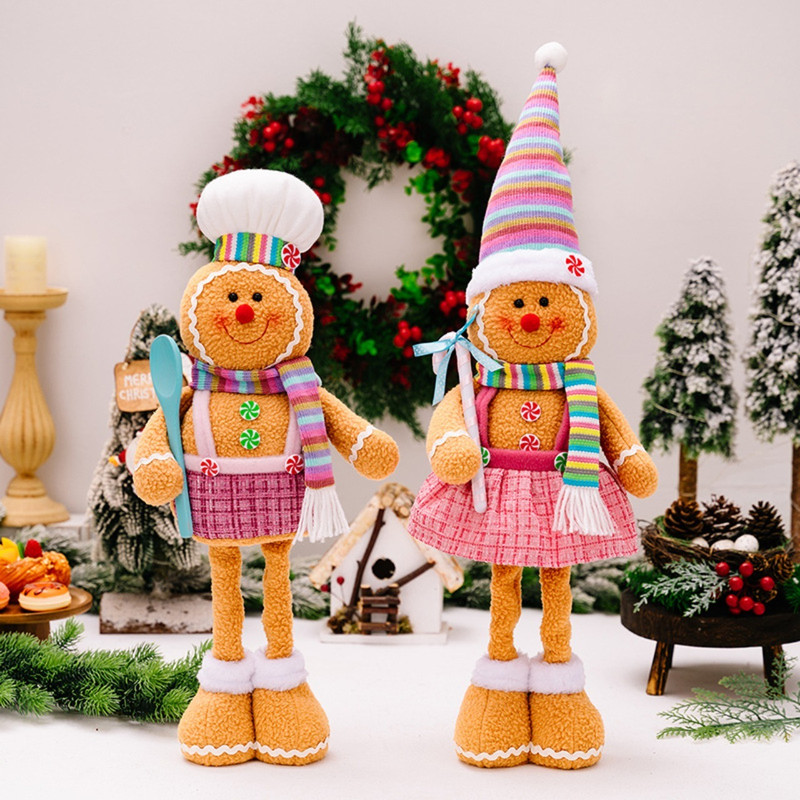 Christmas Decoration Polar Fluffy Cartoon Retractable Gingerbread Man Decorative Legs 0