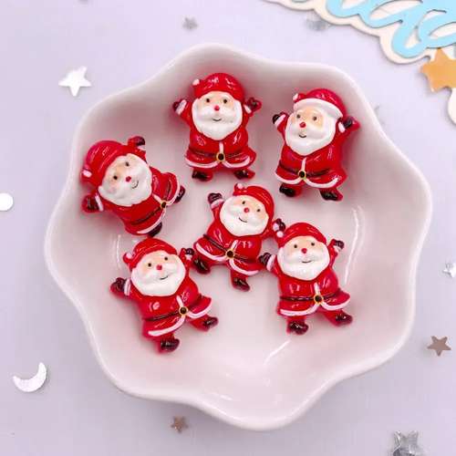 Cartoon Santa Claus Figurine, Resin Flatback Stone, DIY Bow Accessories, Red Series Christmas Decor, Holiday Scrapbook