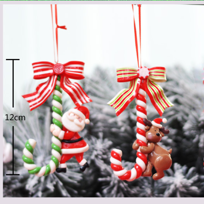Snowman Cane Hanging Pendant Christmas Soft Pottery Santa Claus Xmas Tree Ornaments New Years Navid 1