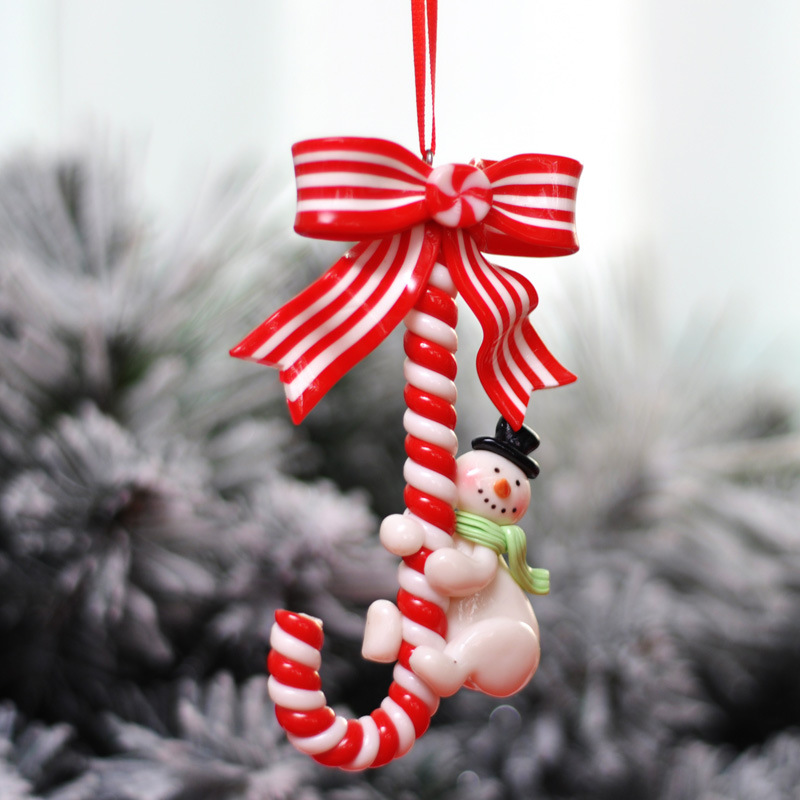 Snowman Cane Hanging Pendant Christmas Soft Pottery Santa Claus Xmas Tree Ornaments New Years Navid 7