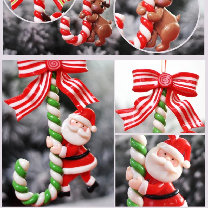 Snowman Cane Hanging Pendant Christmas Soft Pottery Santa Claus Xmas Tree Ornaments New Years Navid 5