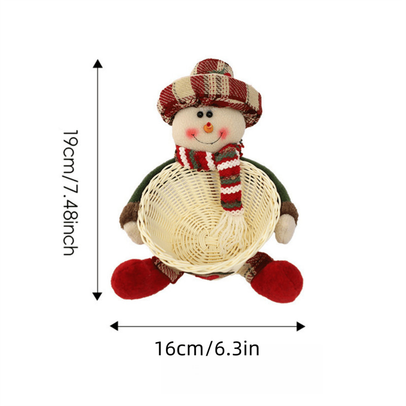 Christmas Candy Basket Snowman Woven Stand Holiday Desktop Decor Cute Design Doll Decoration Bowl G 6