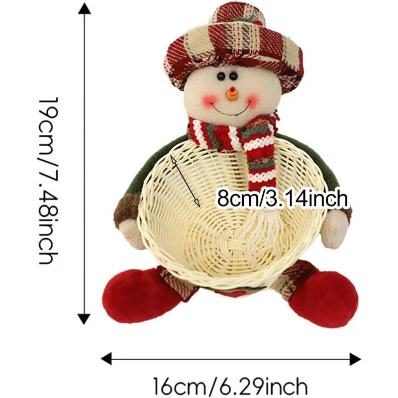 Christmas Candy Basket Snowman Woven Stand Holiday Desktop Decor Cute Design Doll Decoration Bowl G 5