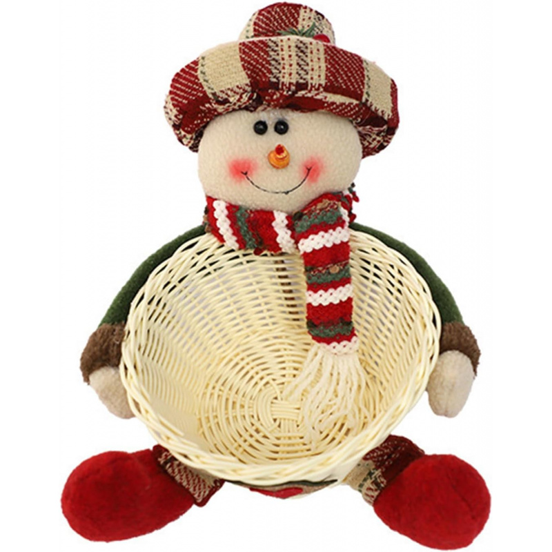 Christmas Candy Basket Snowman Woven Stand Holiday Desktop Decor Cute Design Doll Decoration Bowl G 4
