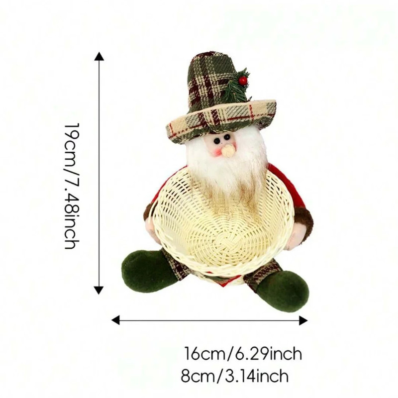 Christmas Candy Basket Snowman Woven Stand Holiday Desktop Decor Cute Design Doll Decoration Bowl G 8