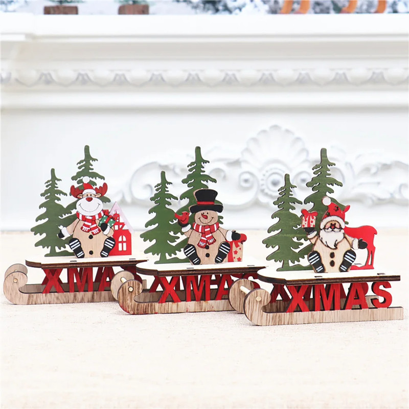 Runtow 1Pc Christmas Wooden, Santa Claus Sleigh, Snowman Elk Decoration, Home Christmas DIY, Decoration, Christmas Gift