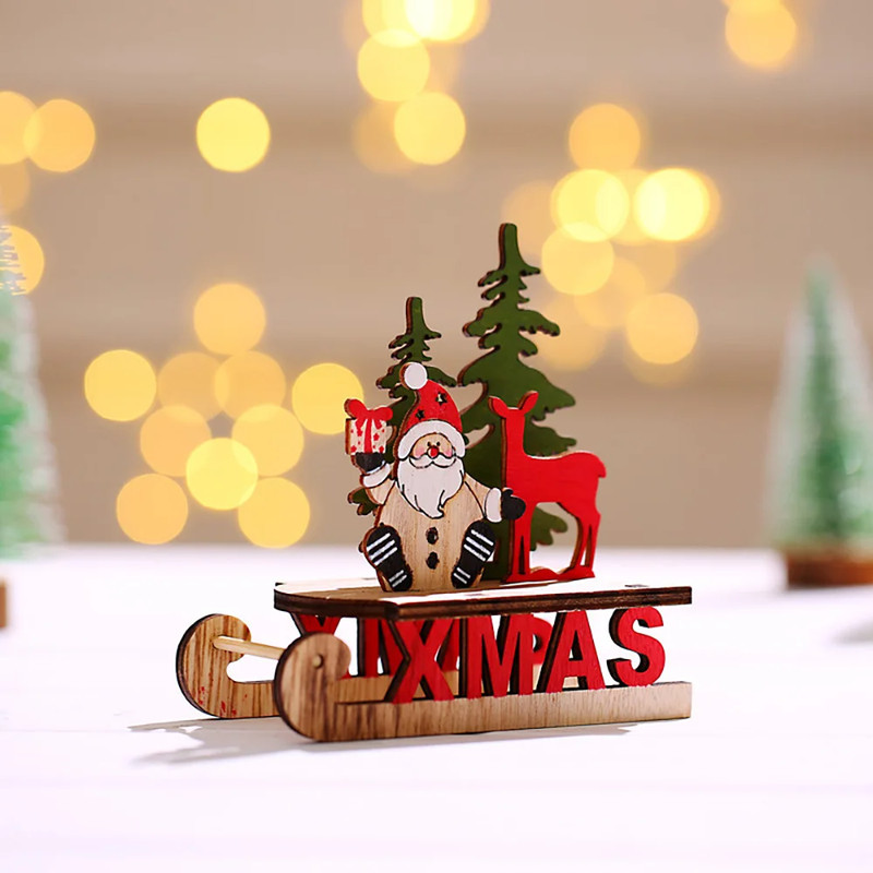 Runtow 1Pc Christmas Wooden, Santa Claus Sleigh, Snowman Elk Decoration, Home Christmas DIY, Decoration, Christmas Gift