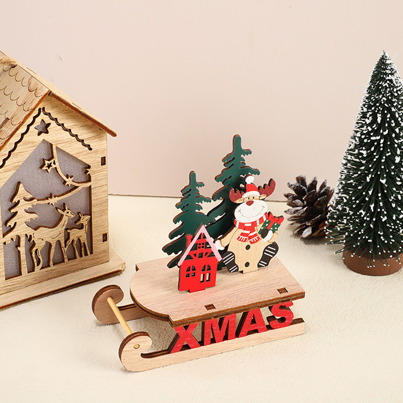 Runtow 1Pc Christmas Wooden, Santa Claus Sleigh, Snowman Elk Decoration, Home Christmas DIY, Decoration, Christmas Gift