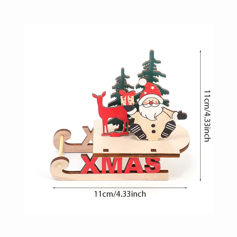 Runtow 1Pc Christmas Wooden, Santa Claus Sleigh, Snowman Elk Decoration, Home Christmas DIY, Decoration, Christmas Gift