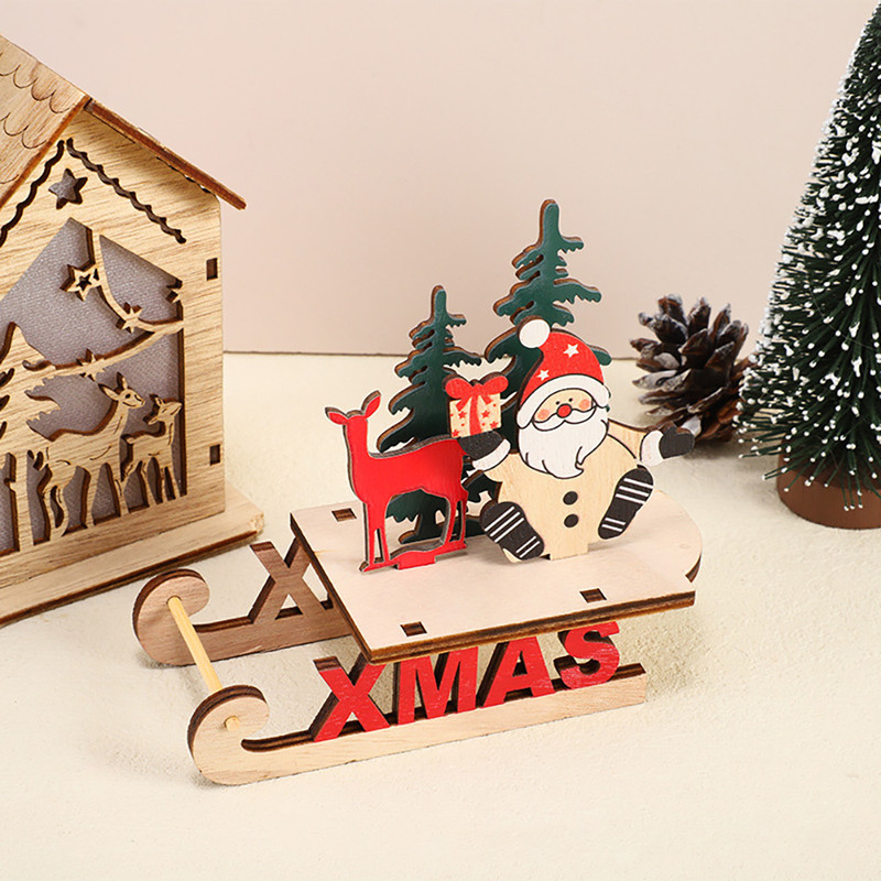 Runtow 1Pc Christmas Wooden, Santa Claus Sleigh, Snowman Elk Decoration, Home Christmas DIY, Decoration, Christmas Gift
