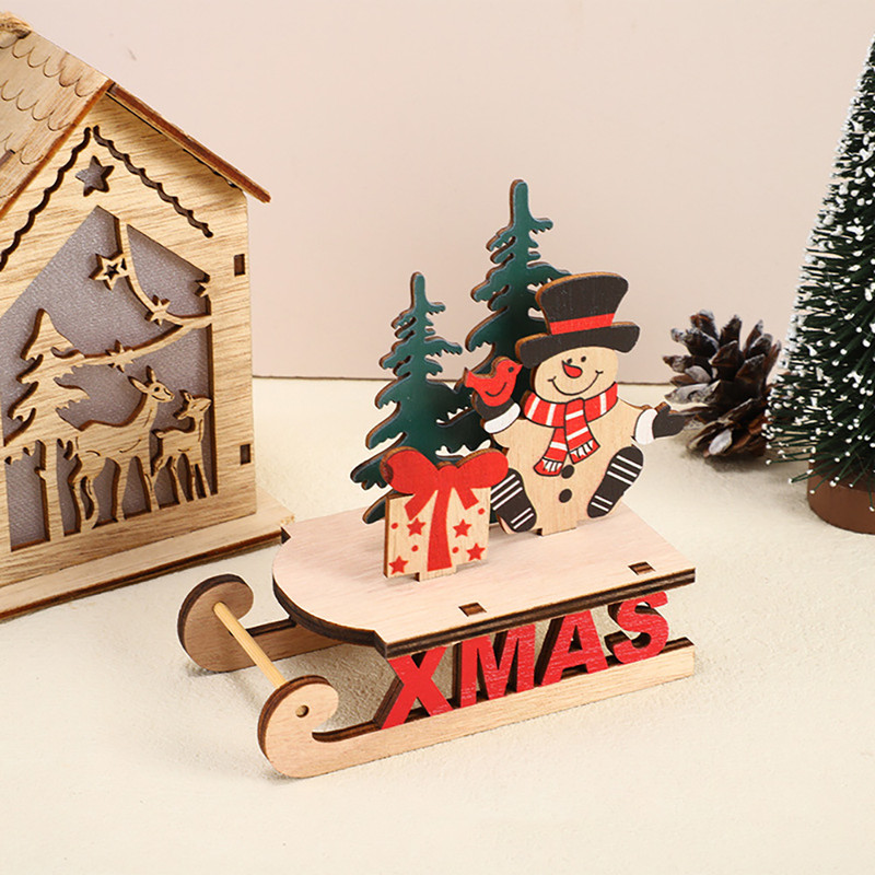 Runtow 1Pc Christmas Wooden, Santa Claus Sleigh, Snowman Elk Decoration, Home Christmas DIY, Decoration, Christmas Gift