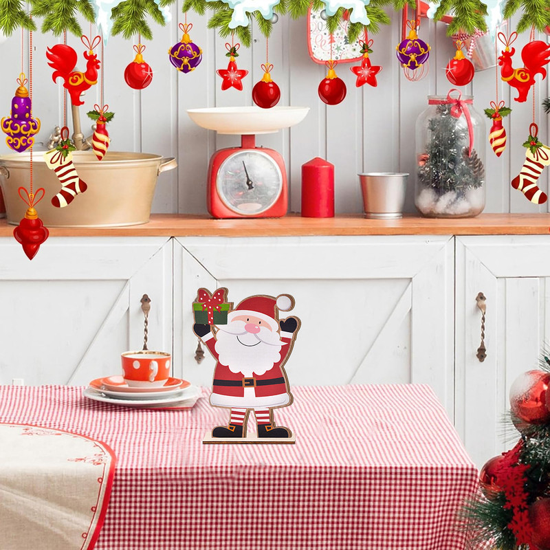 Festive Wooden Santa Claus, Christmas Decor, Hand Painted, Adorable Ornament with Gift