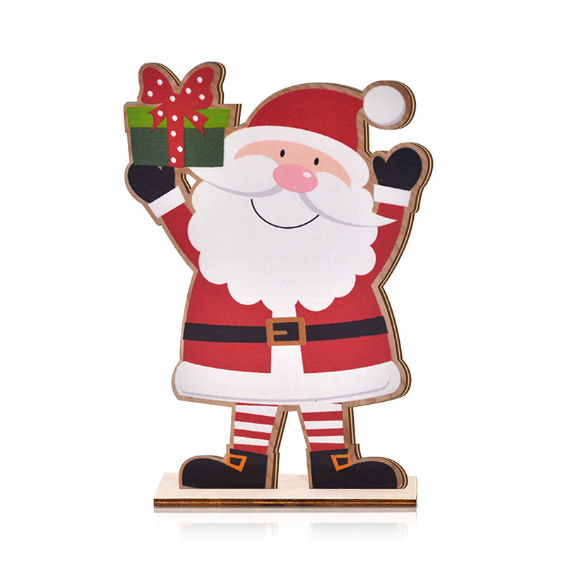 Festive Wooden Santa Claus, Christmas Decor, Hand Painted, Adorable Ornament with Gift
