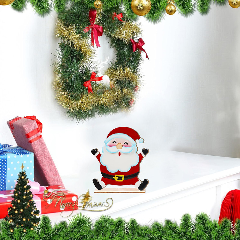 Festive Wooden Santa Claus Christmas Decor Ornament For Home Office Tree 2