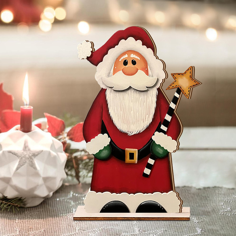 Festive Wooden Santa Claus Ornament, Christmas Decor, Magic Wand Holiday Figurine