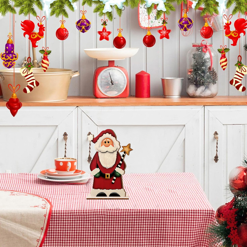 Festive Wooden Santa Claus Ornament, Christmas Decor, Magic Wand Holiday Figurine
