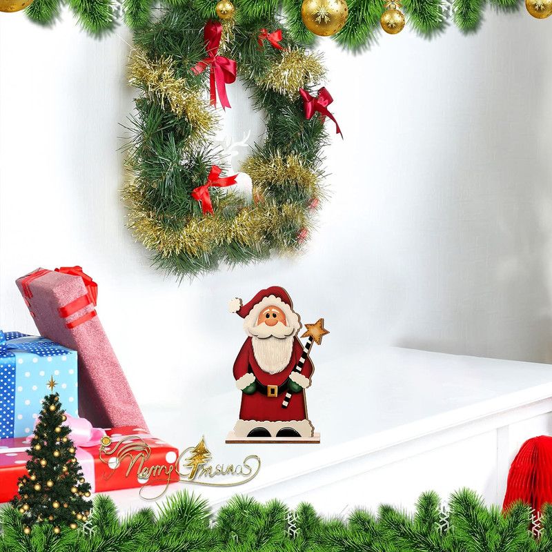 Festive Wooden Santa Claus Ornament, Christmas Decor, Magic Wand Holiday Figurine