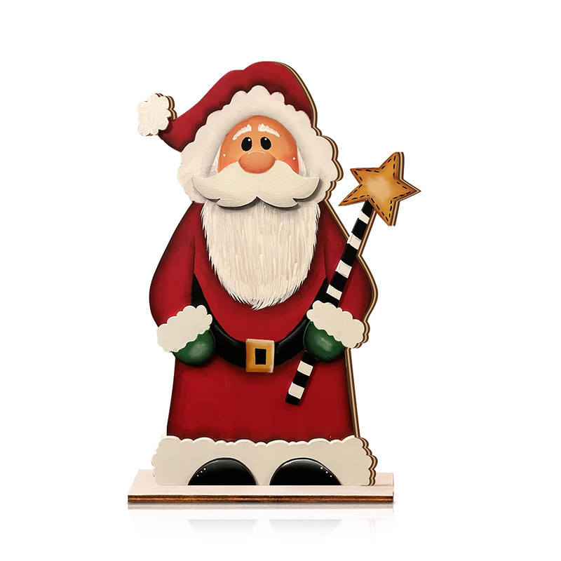 Festive Wooden Santa Claus Ornament, Christmas Decor, Magic Wand Holiday Figurine