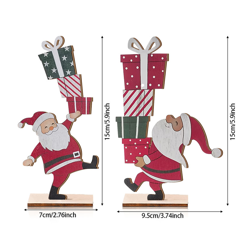 Wooden Christmas Santa Claus Ornaments, Stacking Gift Decor, Festive Holiday Home Decoration