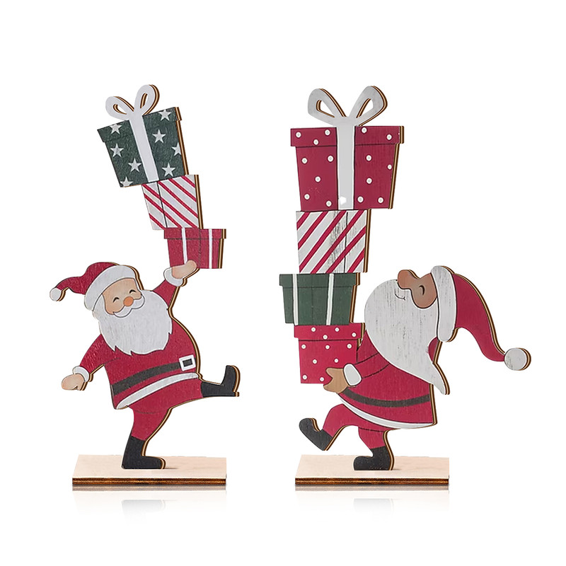 Wooden Christmas Santa Claus Ornaments, Stacking Gift Decor, Festive Holiday Home Decoration