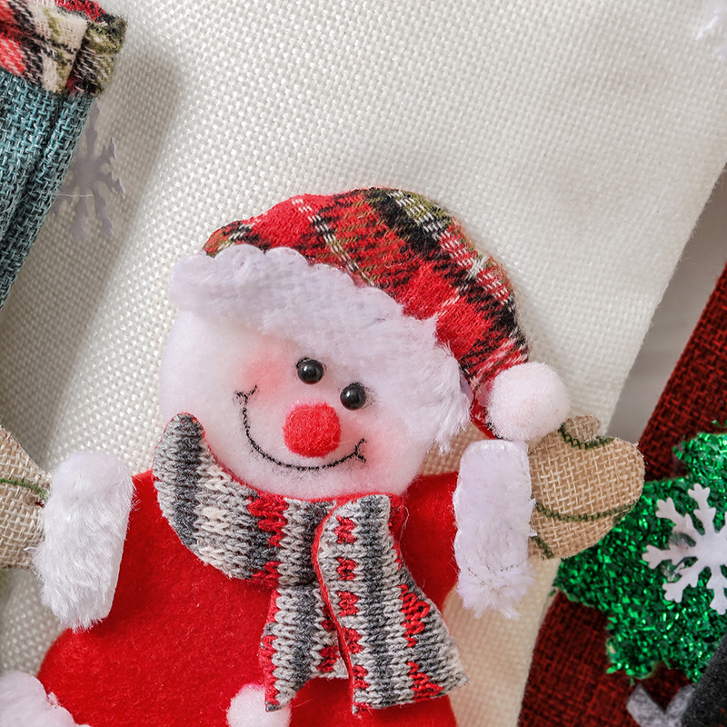 Linen Christmas Gift Stockings 3D Santa Claus Elk Knitted Hanging Decorative Stocking Candy Bag For 3