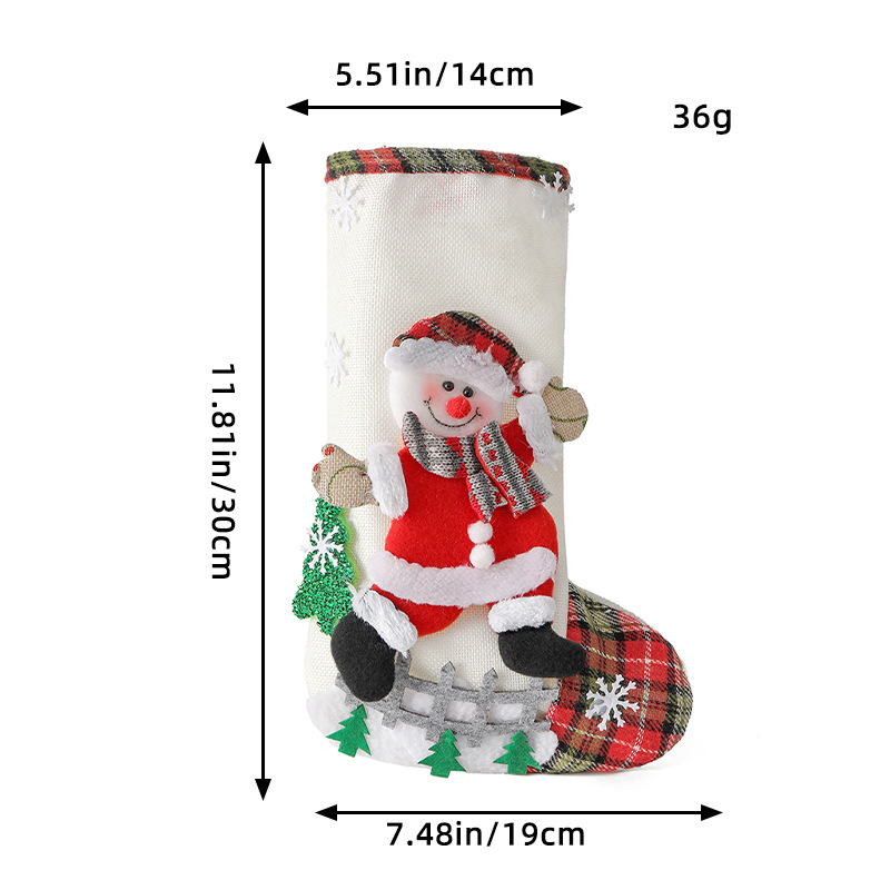Linen Christmas Gift Stockings 3D Santa Claus Elk Knitted Hanging Decorative Stocking Candy Bag For 5