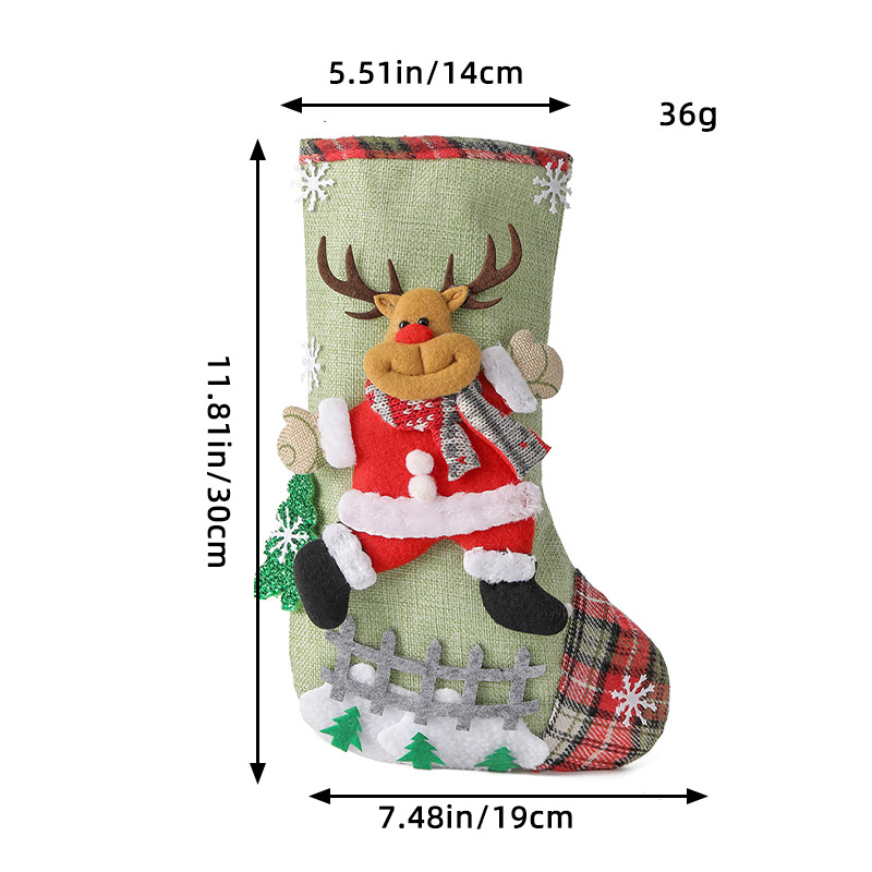 Linen Christmas Gift Stockings 3D Santa Claus Elk Knitted Hanging Decorative Stocking Candy Bag For 6