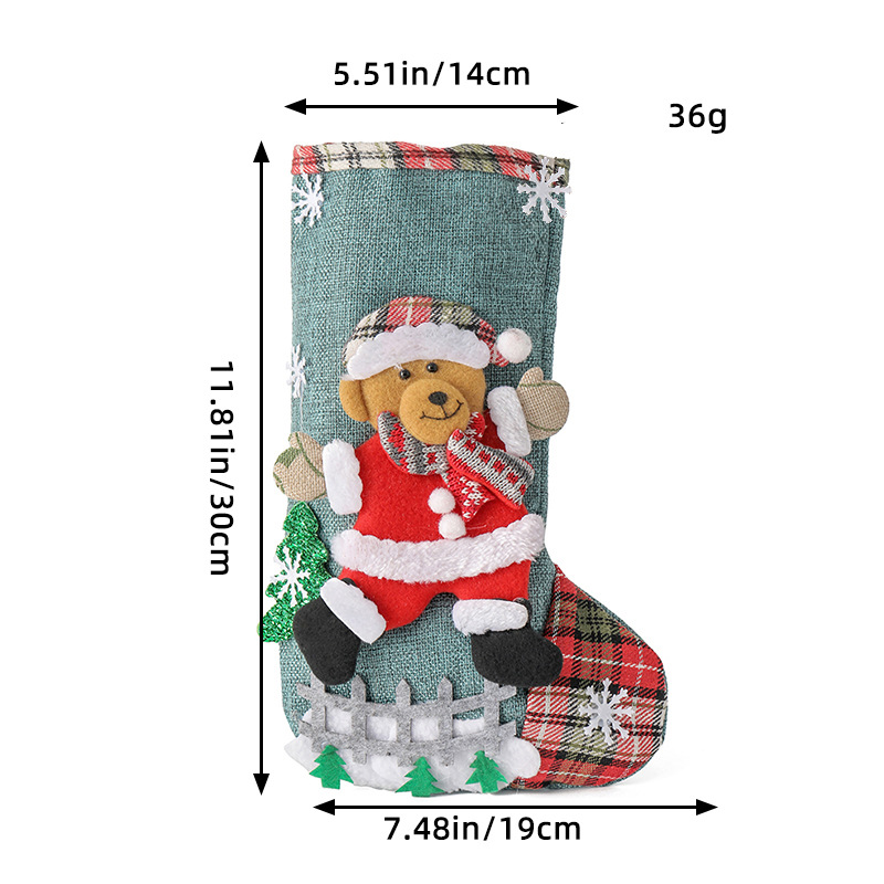 Linen Christmas Gift Stockings 3D Santa Claus Elk Knitted Hanging Decorative Stocking Candy Bag For 7