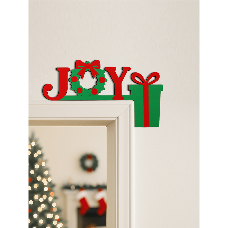 Christmas JOY Door Topper Decor Festive Hanging Ornament For Home Door Office Red And Green Wreath 0