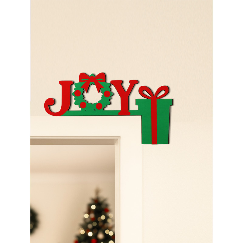Christmas JOY Door Topper Decor Festive Hanging Ornament For Home Door Office Red And Green Wreath 1