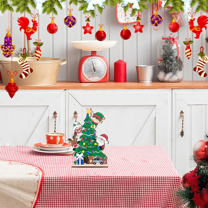 Festive Christmas Tree Ornament, Hand Painted Wooden Decor, Santa, Elf, Reindeer, Holiday Decorations