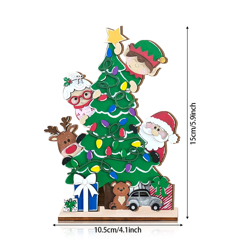 Festive Christmas Tree Ornament, Hand Painted Wooden Decor, Santa, Elf, Reindeer, Holiday Decorations