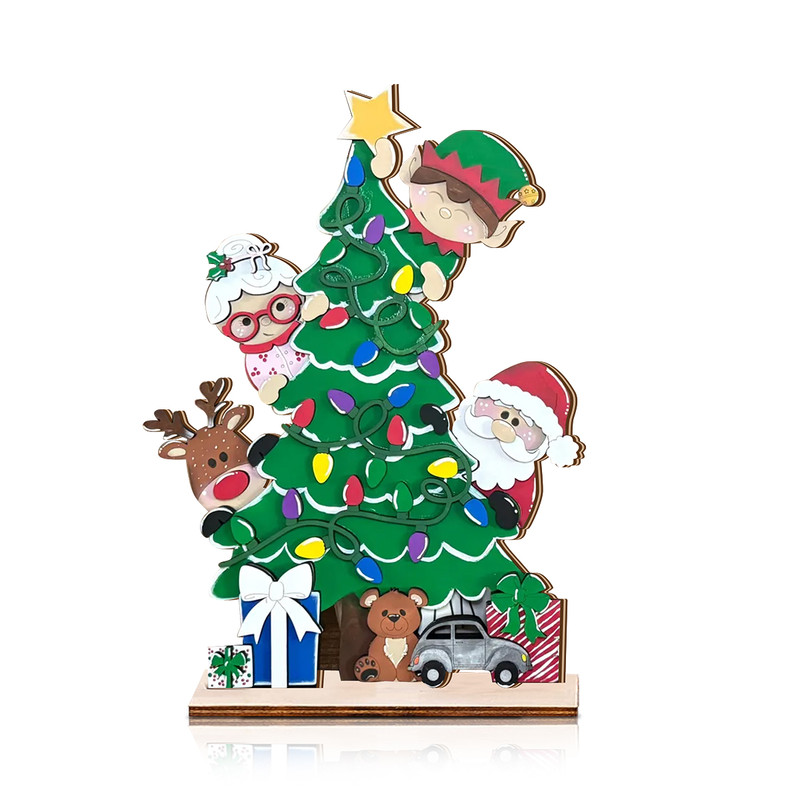 Festive Christmas Tree Ornament, Hand Painted Wooden Decor, Santa, Elf, Reindeer, Holiday Decorations