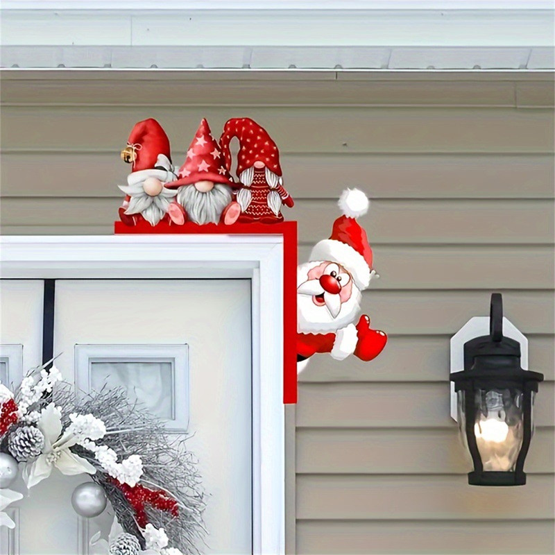 Wooden Door Corner Santa Claus Elk New Santa Claus Door Frame Decoration Holiday Door Decorations I 0