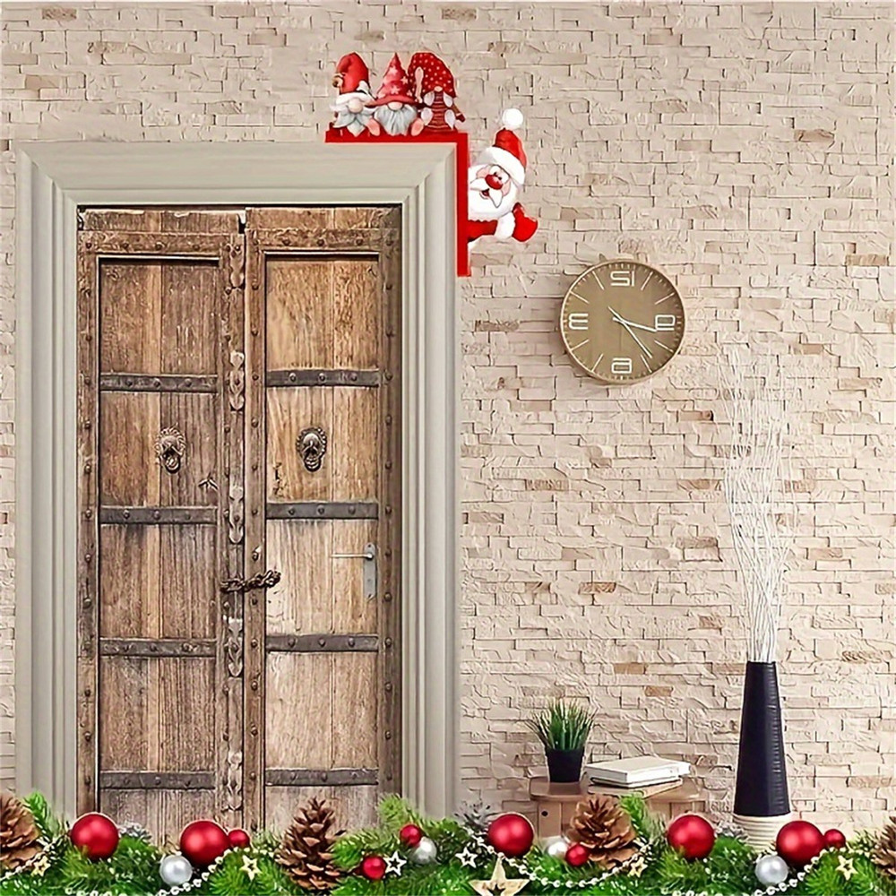 Wooden Door Corner Santa Claus Elk New Santa Claus Door Frame Decoration Holiday Door Decorations I 3