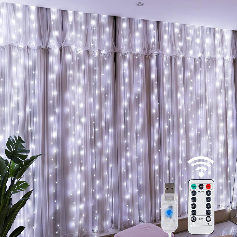LED Fairy String Curtain Lights Christmas Lights, USB Festoon, 8 Mode Remote, Christmas Decor For Home Holiday New Year