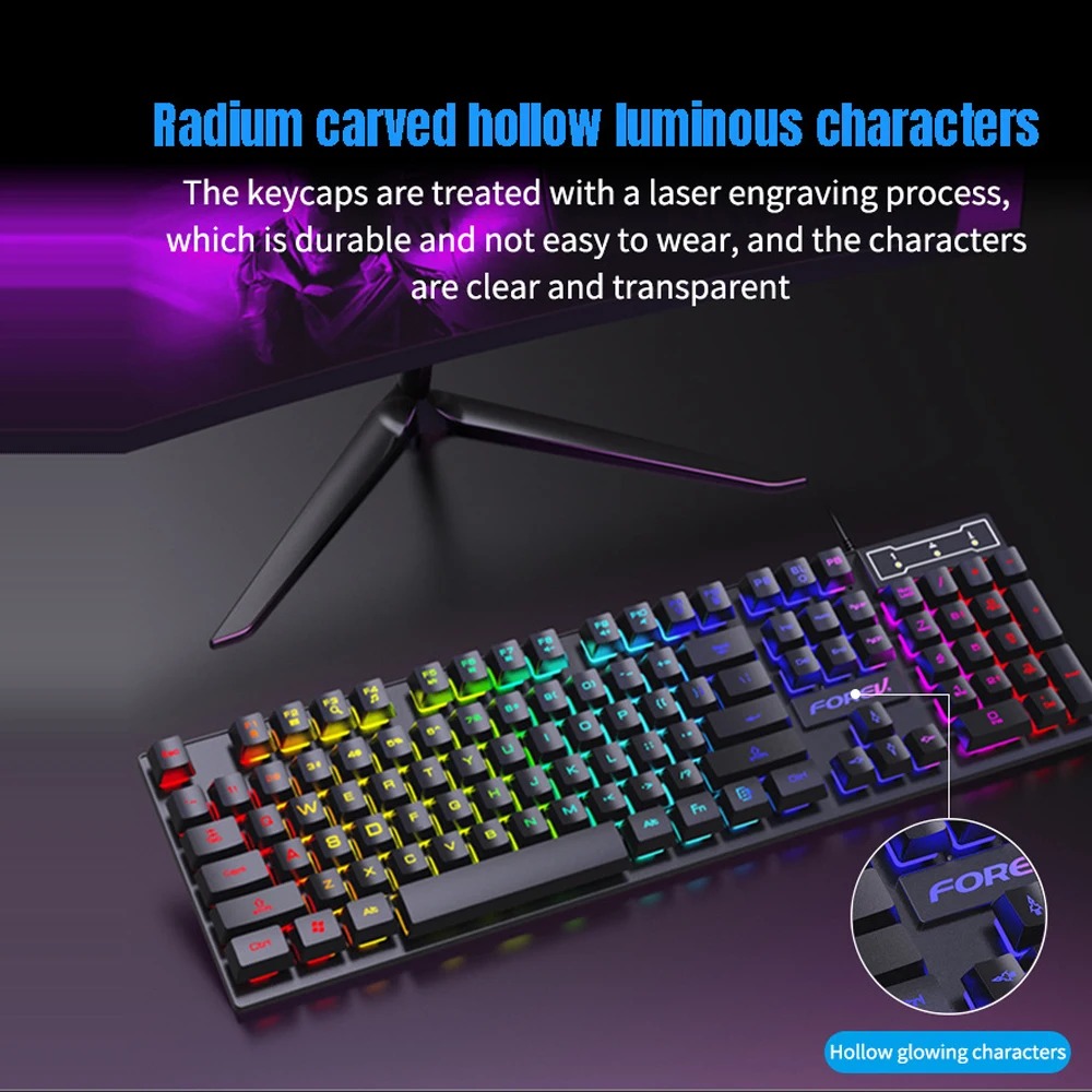 Mechanical Feel Keyboard RGB Color Gaming USB Wired Keyboard Standard Keyboard For Windows Laptop C 2